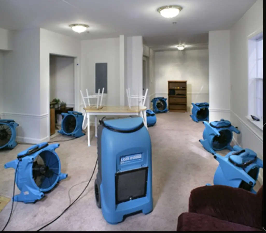 Air movers and dehumidifier setup for Water Damage Restoration in Helena-West Helena